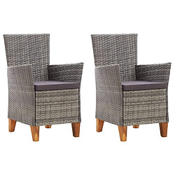 Maison Chic Lot de 2 Chaises de jardin,Fauteuil d'extérieur avec coussins Résine tressée Gris -MN54283