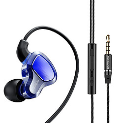 Wewoo Écouteur intra-auriculaire POLVCDG D6T 3.5mm Interface Double cercle mobile dans l'oreille stéréo filaire pour Xiaomi / OPPO / Huawei / VivoVersion de mise à niveau améliorée Bleu saphir