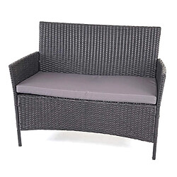 Decoshop26 Salon de jardin avec fauteuils banc et table en poly-rotin noir et coussin anthracite MDJ04149