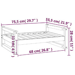 vidaXL Lit pour chien Blanc 75,5x55,5x28 cm Bois de pin solide pas cher