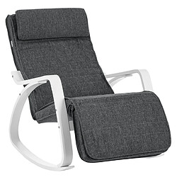 Helloshop26 Fauteuil à bascule en bois de bouleau chaise berçante avec repose-pieds réglable en 5 angles imitation lin capacité de charge 150 kg salon gris foncé 12_0002780