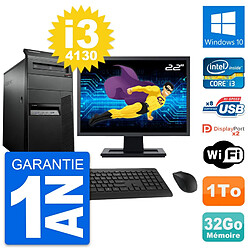 PC Tour Lenovo M93p Ecran 22" Intel i3-4130 RAM 32Go Disque 1To Windows 10 Wifi - Occasion