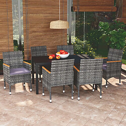 Maison Chic Ensemble à manger d'extérieur 7 pcs avec coussins,Salon de jardin,Mobilier de jardin Résine tressée Gris -GKD525576