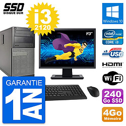 PC Tour Dell 390 MT Ecran 19" i3-2120 RAM 4Go SSD 240Go HDMI Windows 10 Wifi - Occasion