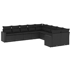 vidaXL Salon de jardin 10 pcs avec coussins noir résine tressée