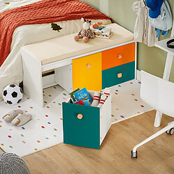 SoBuy KMB82-W Banc de Rangement pour Livres et Jouets pour Enfant, Coffre à Jouets Enfant avec 2 Coffres à Roulettes et 2 Tiroirs Coulissant