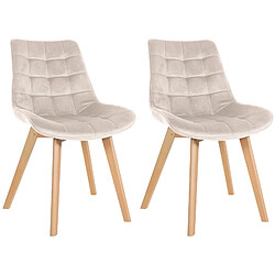 Decoshop26 Lot de 2 chaises de salle à manger design scandinave coutures carrées en velours crème pieds en bois clair 10_0001684