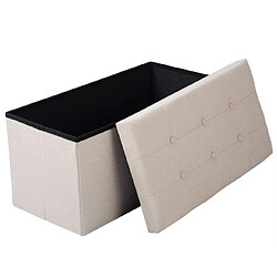 Helloshop26 Tabouret en lin coffre de rangement couvercle amovible blanc crème 19_0000434