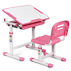 Helloshop26 Bureau enfant ergonomique hauteurs et angle réglable 0-40° ensemble table avec chaises table à dessin avec 1 tiroir rose 20_0000333