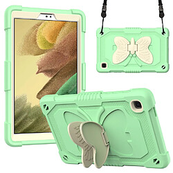 Coque en TPU + silicone avec béquille en forme de papillon et bandoulière beige/vert pour votre Samsung Galaxy Tab A7 Lite 8.7 pouces