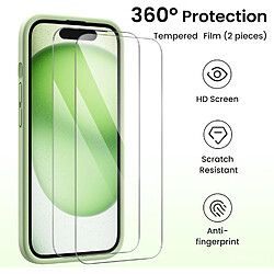 Avis Coque Silicone Verte + 2 Verres Trempes Pour iPhone 15 Little Boutik®