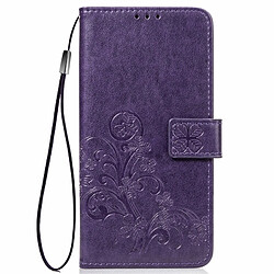 Wewoo Housse Coque Étui en cuir à motif de fleurs repiquées Lucky Clover pour Xiaomi Mi 8 Lite, avec support et logements pour cartes, portefeuille dragonne (violet)