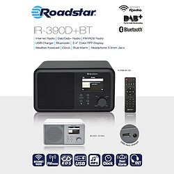 Radio Internet Wi-Fi et Numérique DAB/ DAB+/ FM, Bluetooth, USB, Télécommande, , Noir, Roadstar, IR-390D+BT/BK