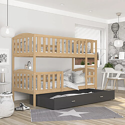 Kids Literie Lit Superposé Teo 90x190 Pin - gris Livré avec sommiers, tiroir et matelas en mousse de 7cm