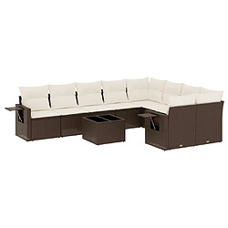 vidaXL Salon de jardin 10 pcs avec coussins marron résine tressée