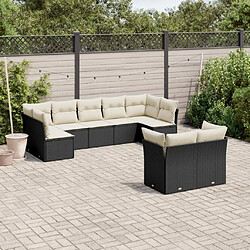 Maison Chic Ensemble Tables et chaises d'extérieur 9 pcs avec coussins,Salon de jardin noir résine tressée -GKD506628