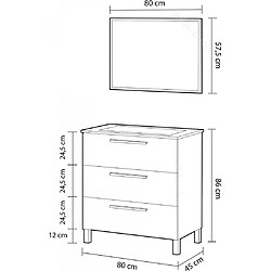 Pegane Meuble salle de bain sous vasque avec 3 Tiroirs + 1 Miroir coloris Alaska chêne - Longueur 80 x Profondeur 45 x Hauteur 86 cm