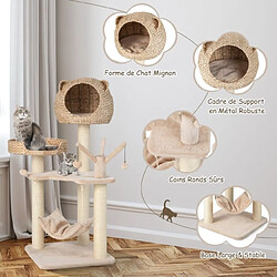 Helloshop26 Arbre à chat 121 cm à 5 niveaux avec boules et hamac suspendues centre d'activités pour chats avec niche et poteaux en sisal 20_0005490