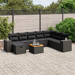 Maison Chic Ensemble Tables et chaises d'extérieur 9 pcs avec coussins,Salon de jardin noir résine tressée -GKD688501