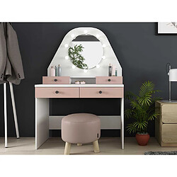 Vente-Unique Coiffeuse GABRIELA - Miroir à LEDs et rangements - rose poudré