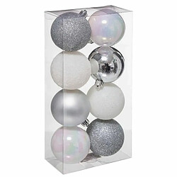 Lot de 8 Boules de Noël Colorama 7cm Argent & Blanc