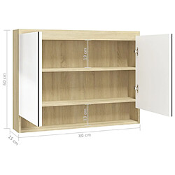 vidaXL Armoire à miroir de salle de bain 80x15x60cm MDF Blanc et chêne pas cher