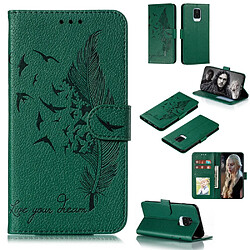 Etui en PU empreinte motif plume peau de litchi vert pour votre Xiaomi Redmi Note 9S/Note 9 Pro Max/Note 9 Pro