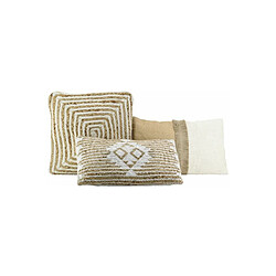 Aubry Gaspard Coussins à motif en jute et coton (Lot de 3) naturel et blanc.