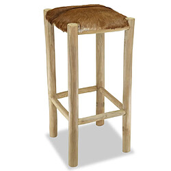 Acheter vidaXL Tabouret de bar Cuir véritable et bois de teck solide