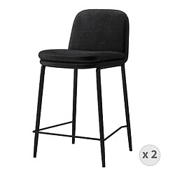 Moloo NOLAN - Chaise de bar tissu chenillé Noir et métal noir mat (x2) 