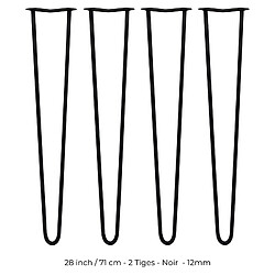 Monstershop 4 Pieds de Table en Épingle à Cheveux - 71cm - 2 Tiges - 12mm – Fini Noir