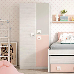 Dansmamaison Armoire 3 portes battantes Bois blanchi/Rose - LOMLOM