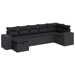 vidaXL Salon de jardin 7 pcs avec coussins noir résine tressée