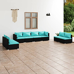 vidaXL Salon de jardin 8 pcs avec coussins Résine tressée Noir