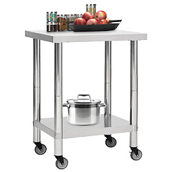 Helloshop26 Table de travail de cuisine avec roues 80 x 30 x 85 cm acier inoxydable 02_0001915