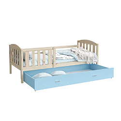 Kids Literie Lit Enfant Teo 90x190 Pin - bleu Livré avec sommiers, tiroir et matelas en mousse de 7cm