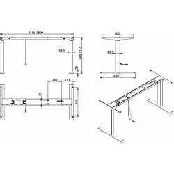 BMB Châssis de table électrique assis / debout 610-1270 argent