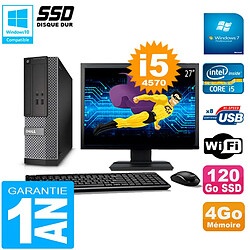 PC DELL 3020 SFF Ecran 27" Core I5-4570 RAM 4Go Disque Dur 120 Go SSD Wifi W7 - Occasion