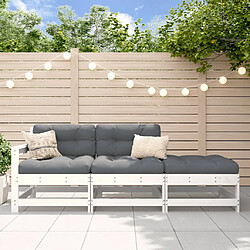 vidaXL Salon de jardin 3 pcs avec coussins blanc bois massif