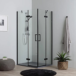 Kiamami Valentina CABINE DE DOUCHE 80X100 H190 NOIR MAT PORTE BATTANTE SANS CADRE | LONDON