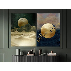 Acheter Pegane Ensemble de 2 tableaux photo imprimée lune brillante dorée avec effet métallique - Longueur 140 x Profondeur 2 x Hauteur 100 cm