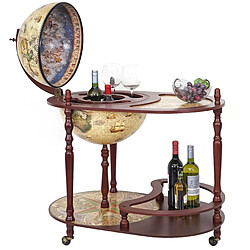 Mendler Bar de salon avec table HWC-D84, minibar, globe terrestre Ø 42cm, roulant, bois d'eucalyptus