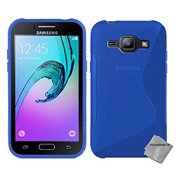 Htdmobiles Coque silicone gel fine pour Samsung Galaxy J1 (2016) + verre trempe - BLEU