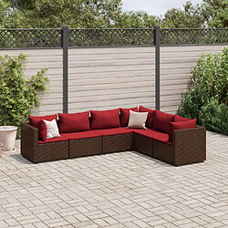 vidaXL Salon de jardin 6 pcs avec coussins Marron Résine tressée