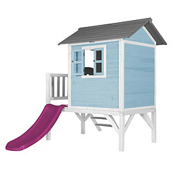 Avis AXI Maison Enfant Beach Lodge XL en Bleu avec Toboggan en Violet | Maison de Jeux en Bois FFC pour Les Enfants | Maisonnette / Cabane de Jeu pour Le Jardin