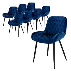 ML-Design Lot de 8 chaises de salle à manger Chaises de salon Chaise de cuisine Bleu foncé Velours