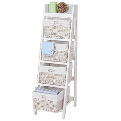 Mendler Étagère échelle Goiana, Étagère sur pied avec 4 tiroirs en osier 101x30cm, style shabby, vintage ~ blanc