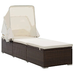 vidaXL Chaise longue avec auvent et coussin résine tressée marron 