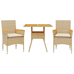 vidaXL Ensemble à manger de jardin et coussins 3pcs beige rotin acacia