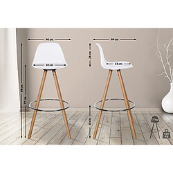 Acheter Decoshop26 Tabouret de bar chaise haute x1 repose-pieds style scandinave en plastique et PVC blanc structure en bois clair rond 10_0004622